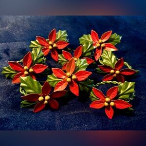 7 Vintage Poinsettia Metal Napkin Holders